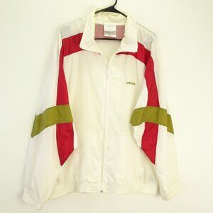 Adidas Men's Vintage 90s Windbreaker Track Jacket White Gold Red Large Full Zip